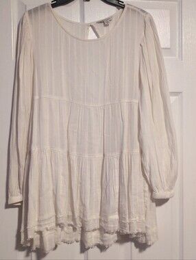 American Eagle Cream Tiered Babydoll Long Sleeve Blouse Tunic